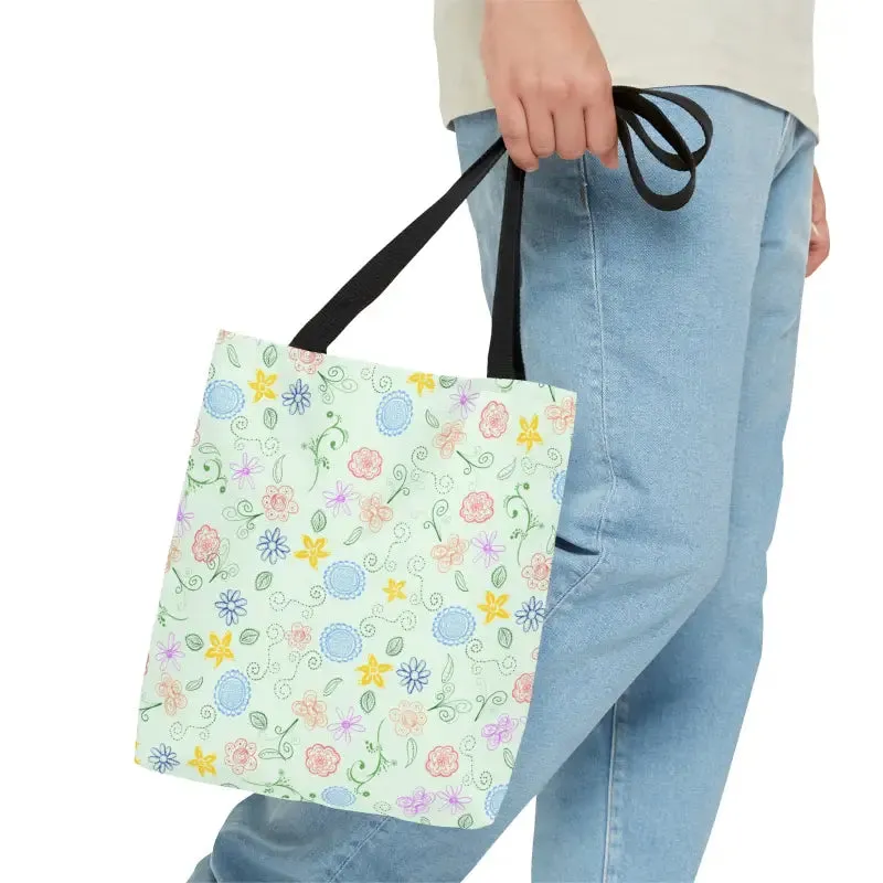 Chic Green Tote Bag with Floral Pattern Magic