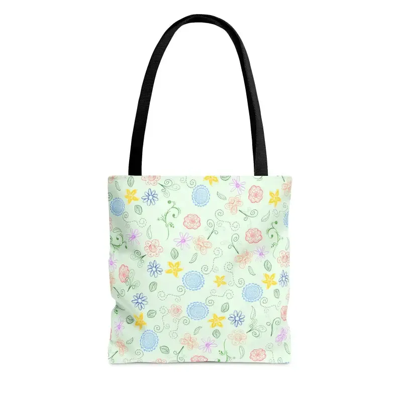 Chic Green Tote Bag with Floral Pattern Magic