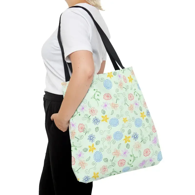 Chic Green Tote Bag with Floral Pattern Magic