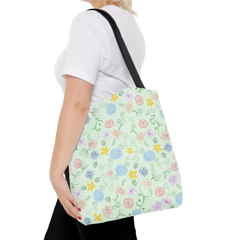 Chic Green Tote Bag with Floral Pattern Magic