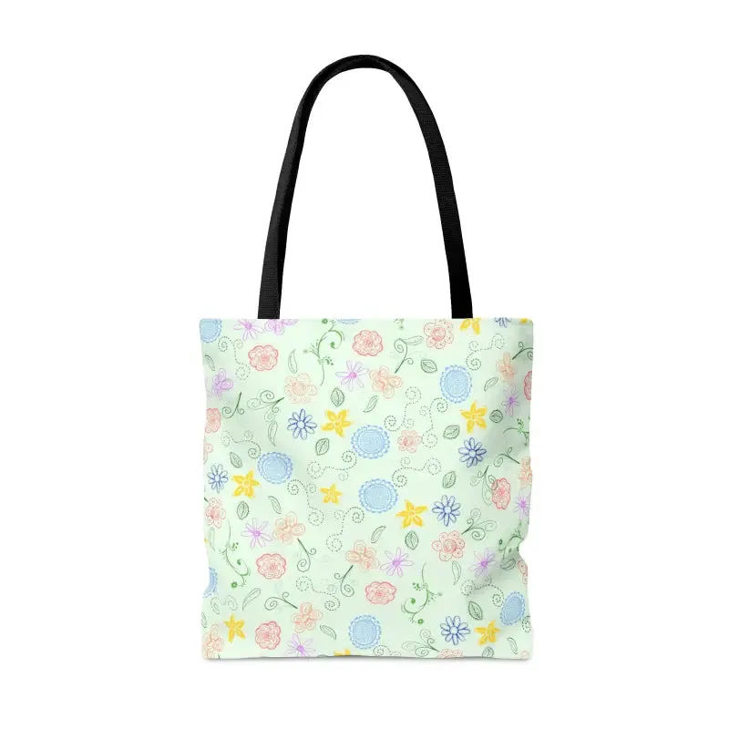 Chic Green Tote Bag with Floral Pattern Magic