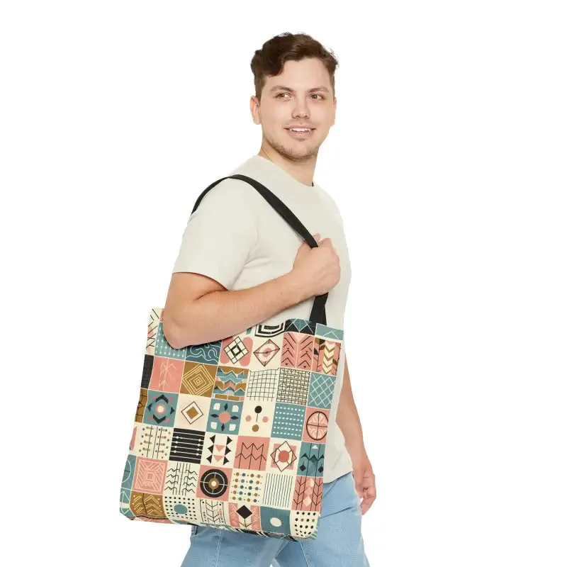 Chic Pastel Geometric Tote Sophisticated Black Lining