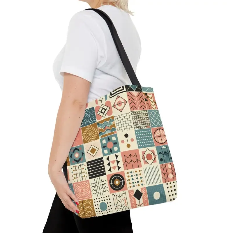 Chic Pastel Geometric Tote Sophisticated Black Lining
