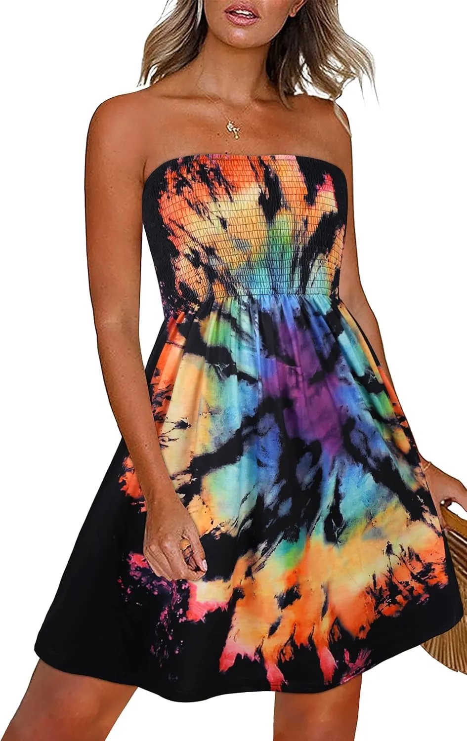 CHICGAL Summer Dresses for Women Beach Cover Ups Strapless Boho Floral Print Sundress