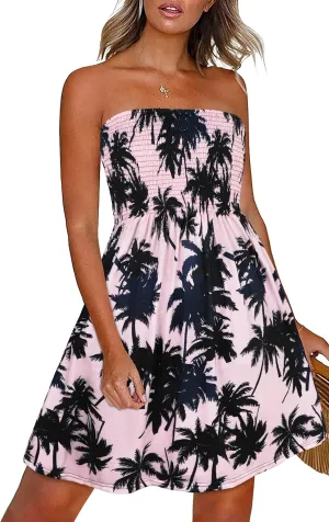 CHICGAL Summer Dresses for Women Beach Cover Ups Strapless Boho Floral Print Sundress