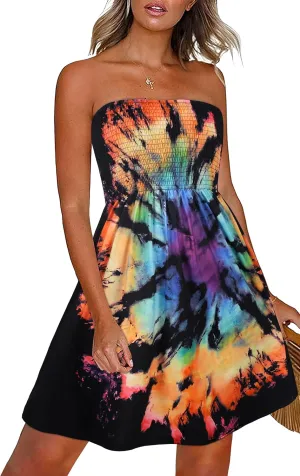 CHICGAL Summer Dresses for Women Beach Cover Ups Strapless Boho Floral Print Sundress
