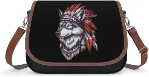 Chief of The Wolf Pack Tribal Wolves Crossbody Bags for Women Leather Tote Bag Handbag Purse for Work Travel