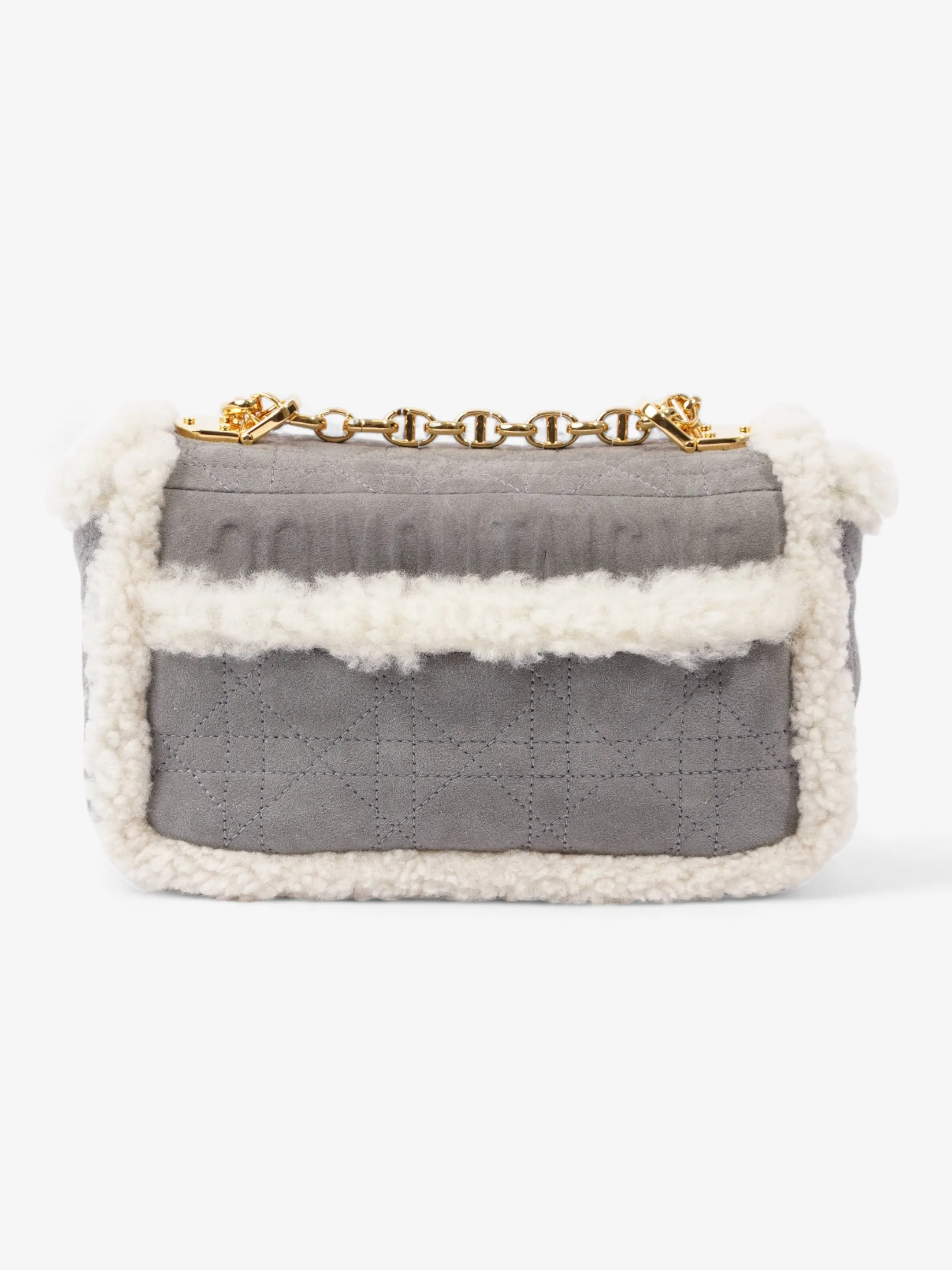 Christian Dior Small Caro Grey / Cream Shearling