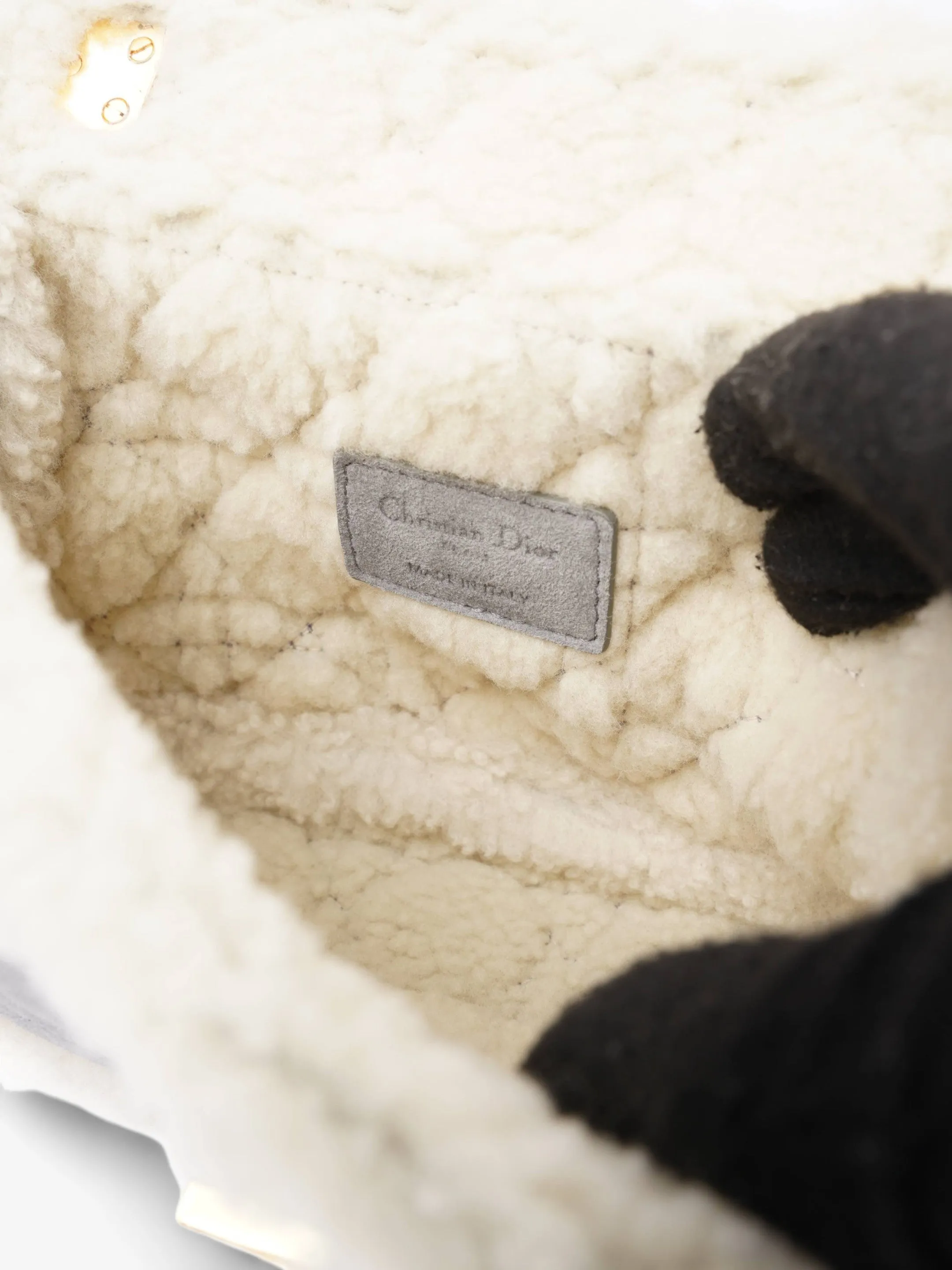 Christian Dior Small Caro Grey / Cream Shearling