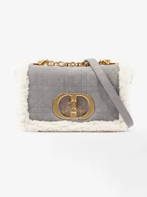 Christian Dior Small Caro Grey / Cream Shearling