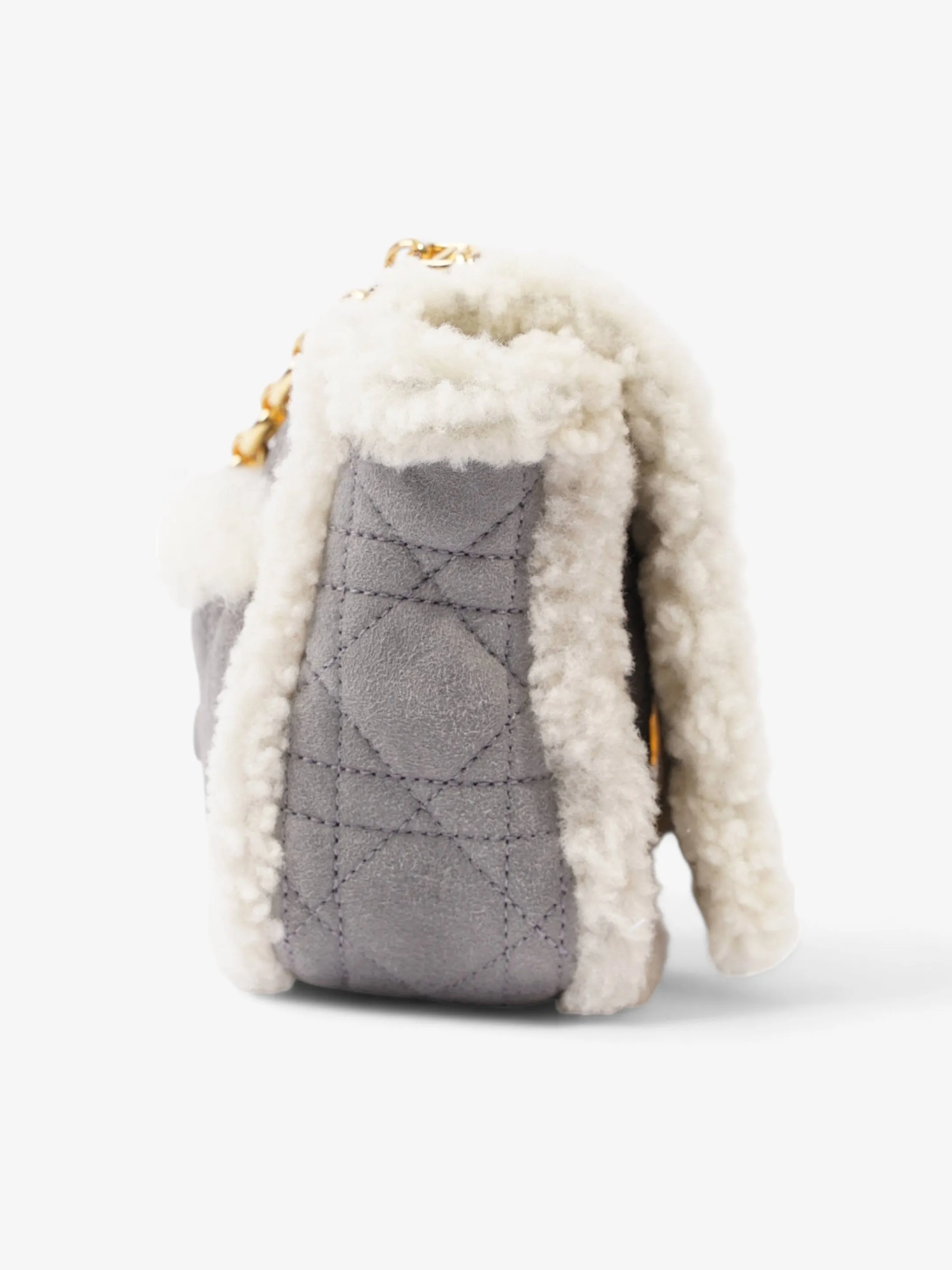 Christian Dior Small Caro Grey / Cream Shearling