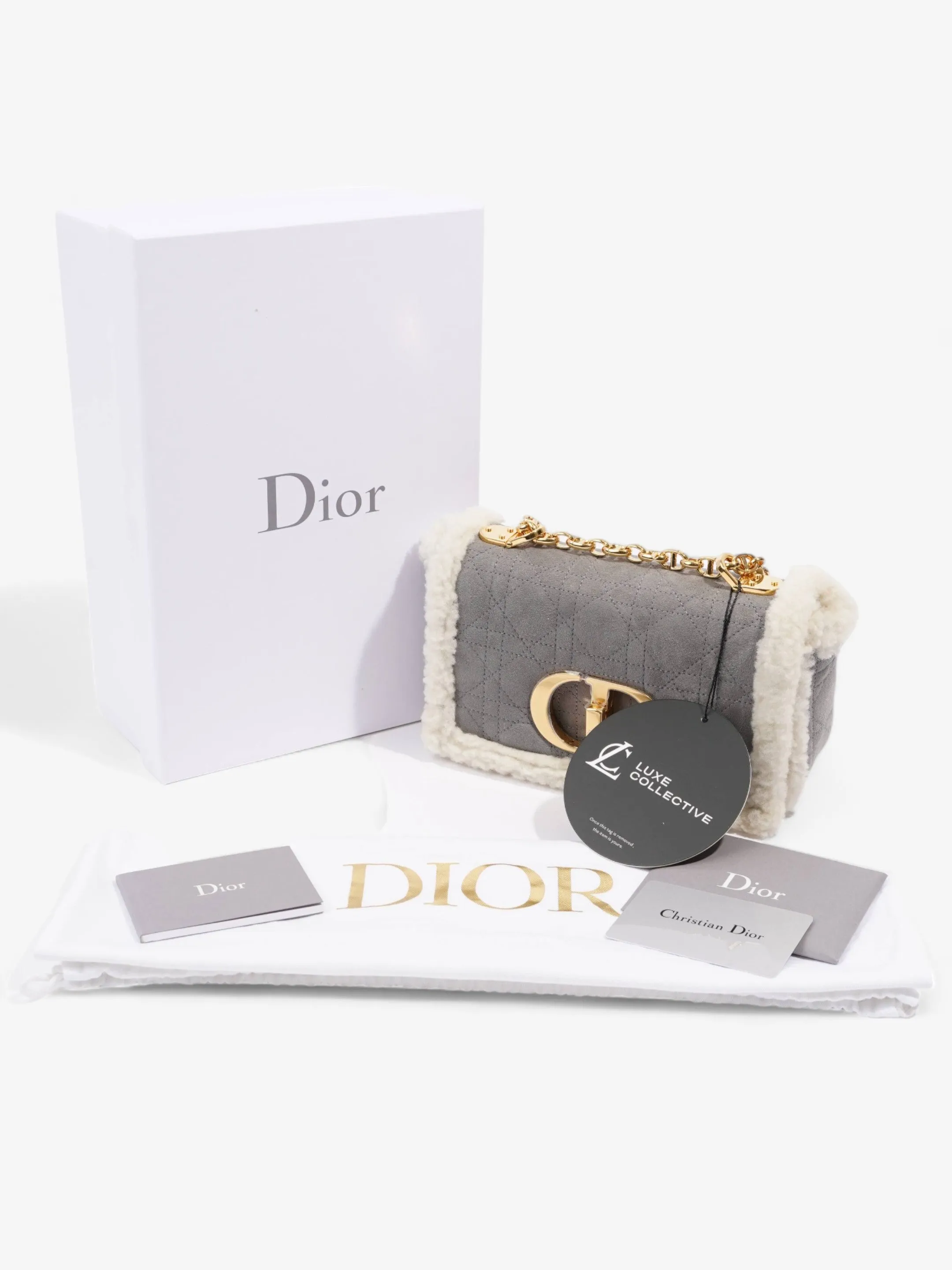Christian Dior Small Caro Grey / Cream Shearling