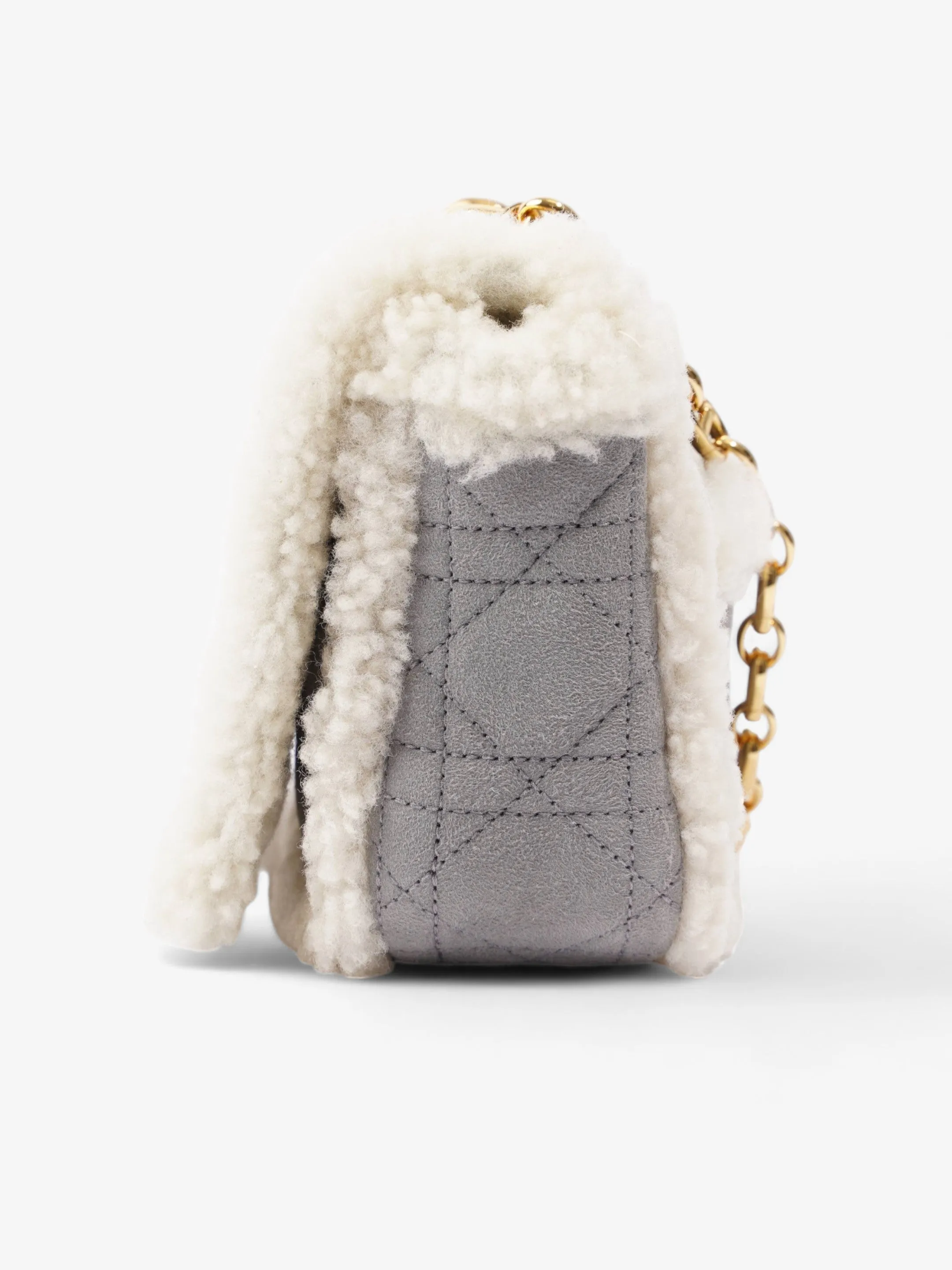 Christian Dior Small Caro Grey / Cream Shearling