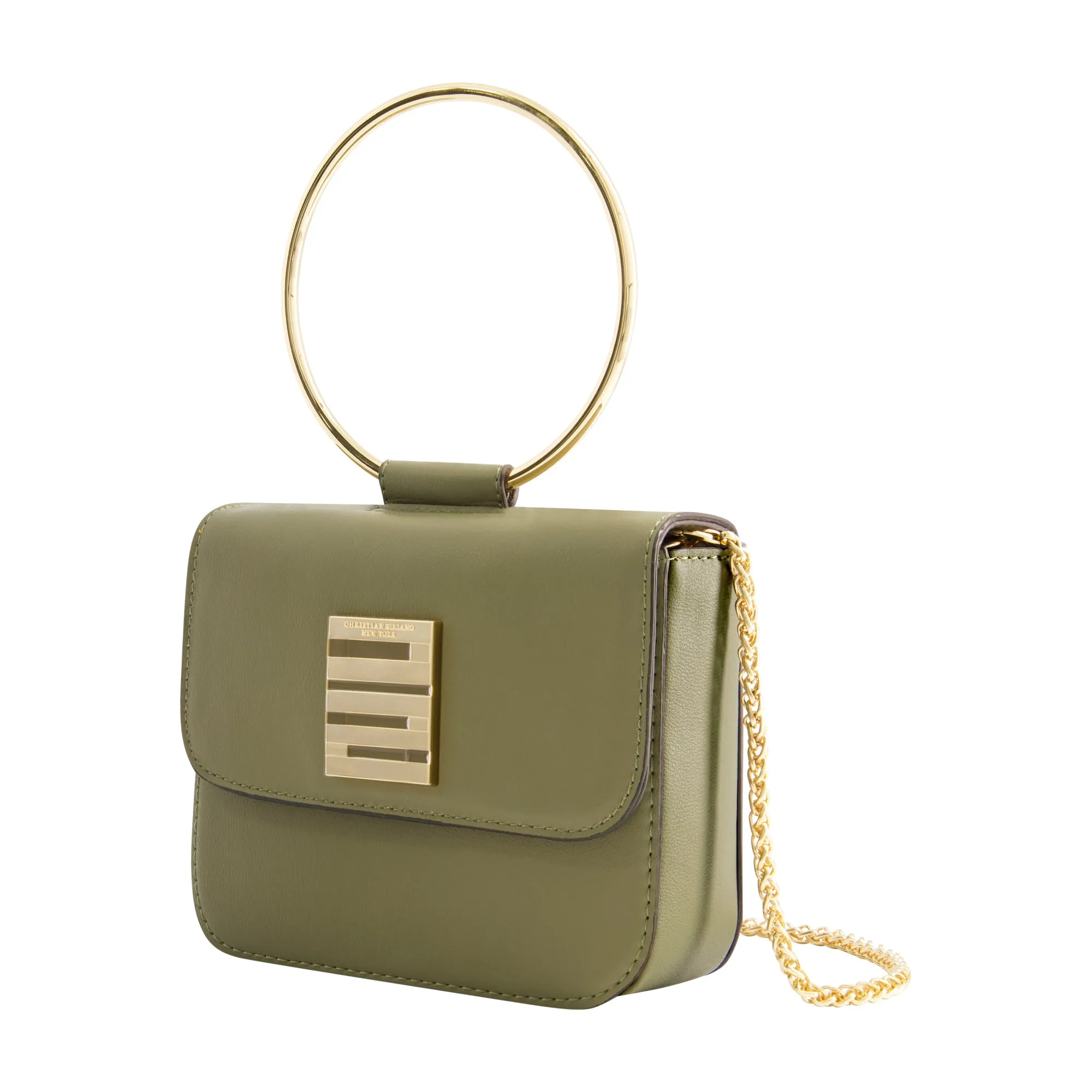 Christian Siriano New York Ring Handle Mini Flap Crossbody, Olive