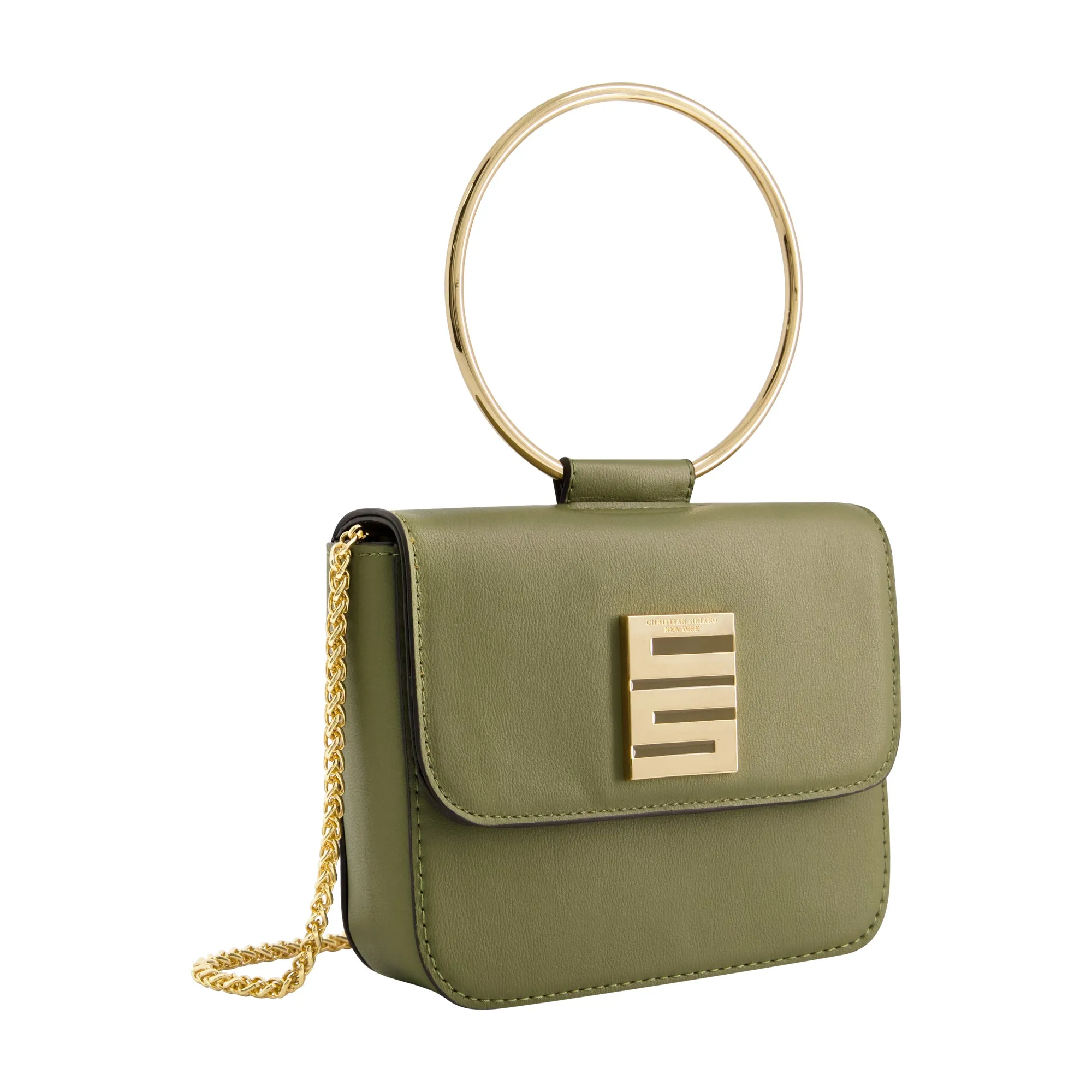 Christian Siriano New York Ring Handle Mini Flap Crossbody, Olive
