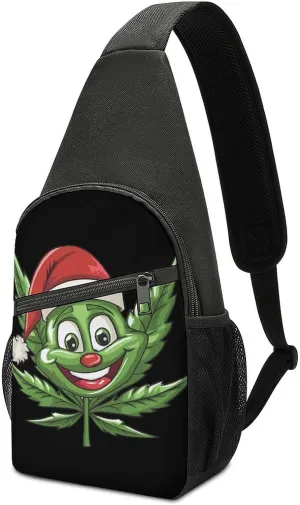 Christmas Weed Pot Casual Crossbody Bag Travel Shoulder Bag Hiking Chest Bag Sling Backpack with Pocket for Men Women