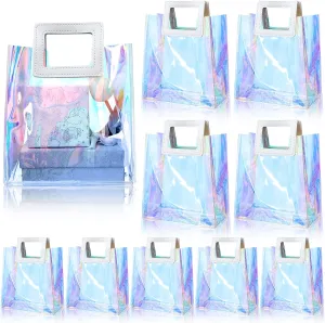 Cindeer 20 Pack Iridescent Gift Bags with Handles - Clear Holographic Tote Bag, Goodie, PVC Gift Wrap for Party, Birthday, Wedding, Baby Shower, Bridal Party Favor(11 x 10 x 6 Inch)