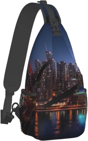 (Cityscape Night Canada) Sling Bag Crossbody Backpack For Men Women Adjustable Chest Daypack For Travel Hiking Gym Casual Shoulder Bag
