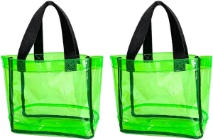 Clear 2 Packs Small Tote Work Bag,Gift Wrap Handbag for Bridal and Birthday Party,Travel Makeup Pouch with Handle