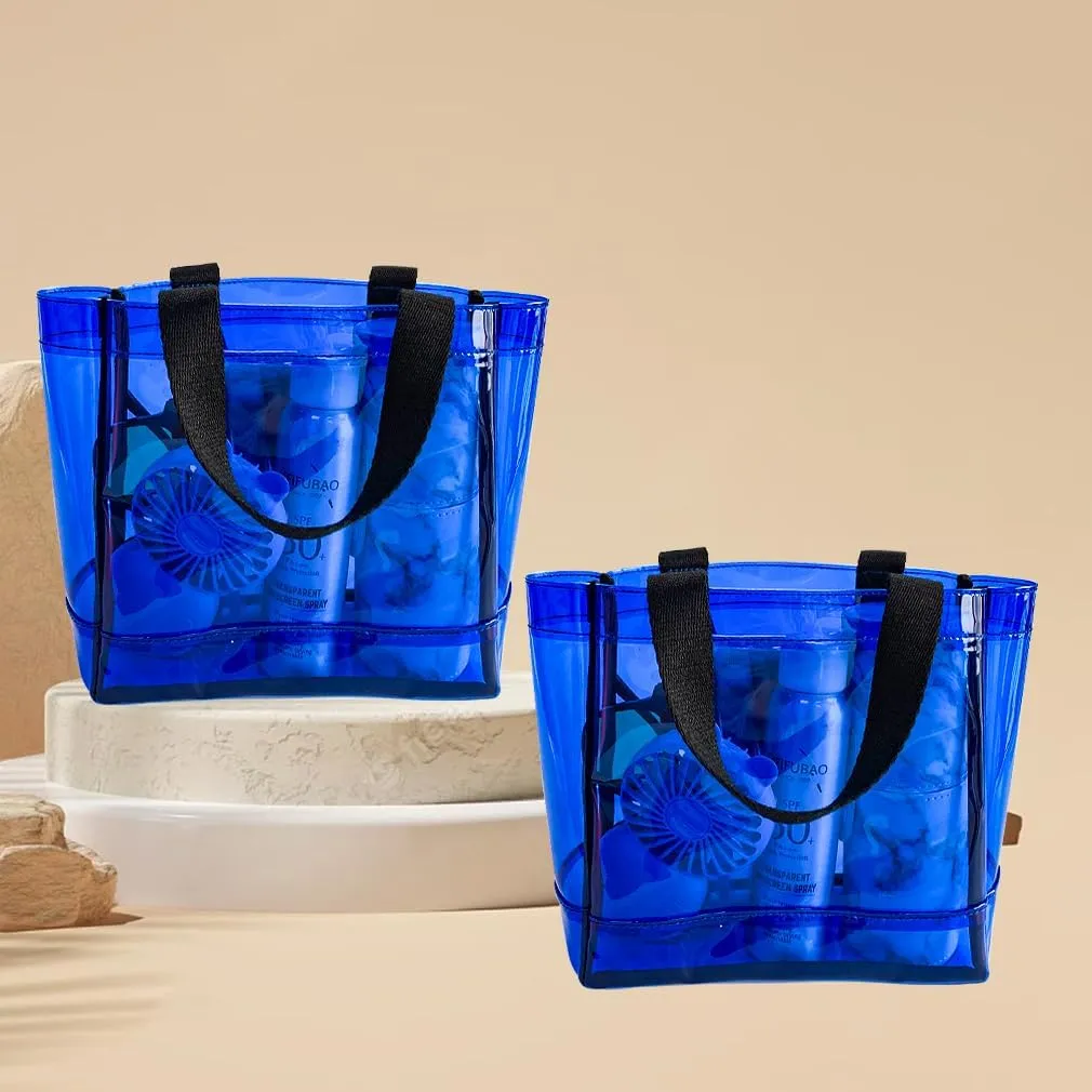 Clear 2 Packs Small Tote Work Bag,Gift Wrap Handbag for Bridal and Birthday Party,Travel Makeup Pouch with Handle