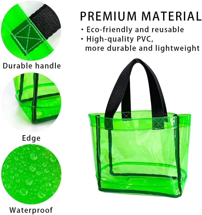 Clear 2 Packs Small Tote Work Bag,Gift Wrap Handbag for Bridal and Birthday Party,Travel Makeup Pouch with Handle