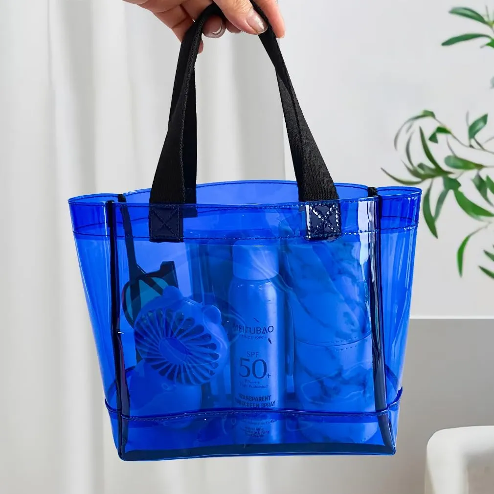 Clear 2 Packs Small Tote Work Bag,Gift Wrap Handbag for Bridal and Birthday Party,Travel Makeup Pouch with Handle