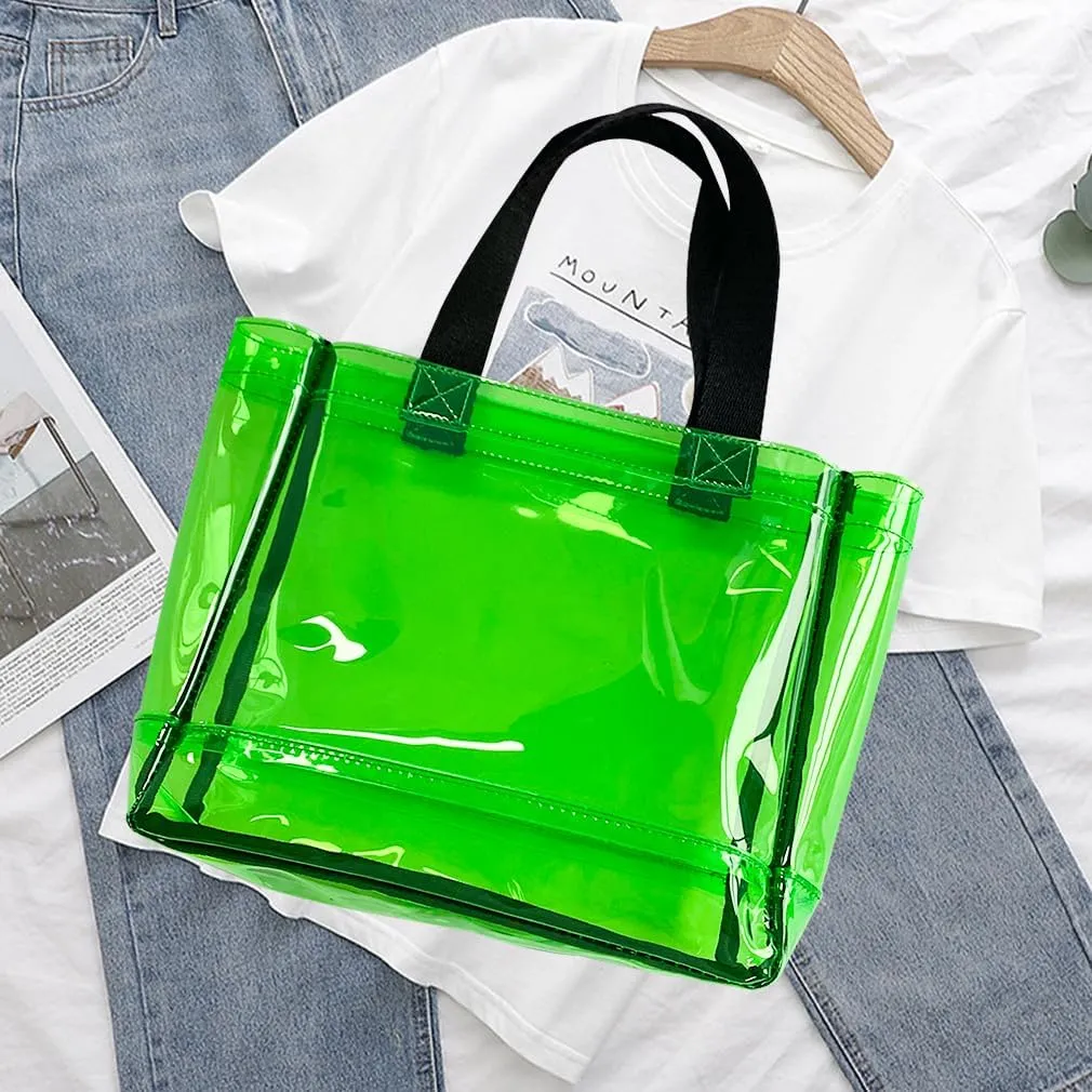 Clear 2 Packs Small Tote Work Bag,Gift Wrap Handbag for Bridal and Birthday Party,Travel Makeup Pouch with Handle