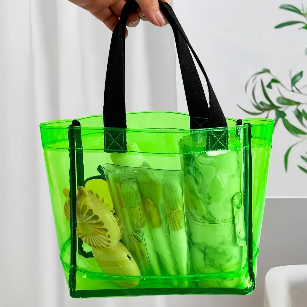 Clear 2 Packs Small Tote Work Bag,Gift Wrap Handbag for Bridal and Birthday Party,Travel Makeup Pouch with Handle