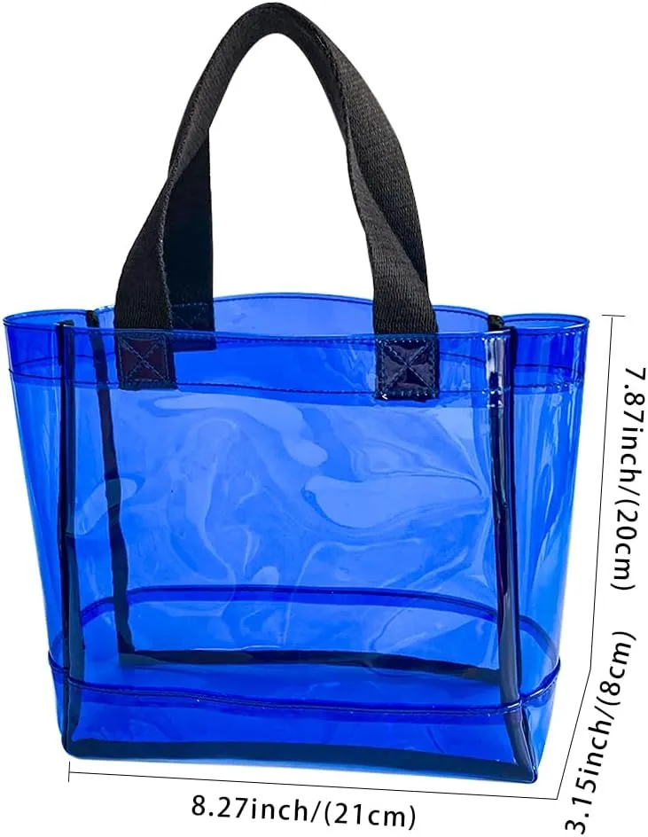Clear 2 Packs Small Tote Work Bag,Gift Wrap Handbag for Bridal and Birthday Party,Travel Makeup Pouch with Handle