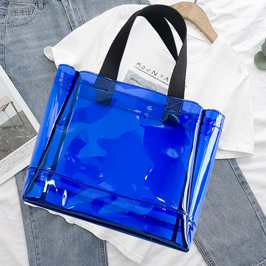 Clear 2 Packs Small Tote Work Bag,Gift Wrap Handbag for Bridal and Birthday Party,Travel Makeup Pouch with Handle