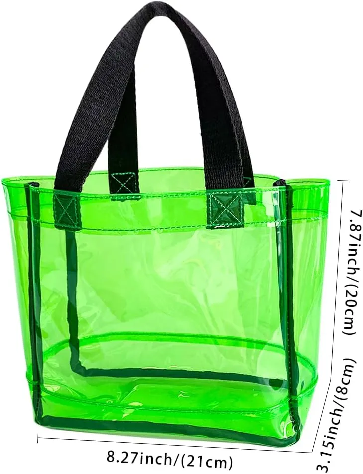 Clear 2 Packs Small Tote Work Bag,Gift Wrap Handbag for Bridal and Birthday Party,Travel Makeup Pouch with Handle