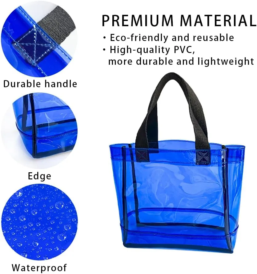 Clear 2 Packs Small Tote Work Bag,Gift Wrap Handbag for Bridal and Birthday Party,Travel Makeup Pouch with Handle