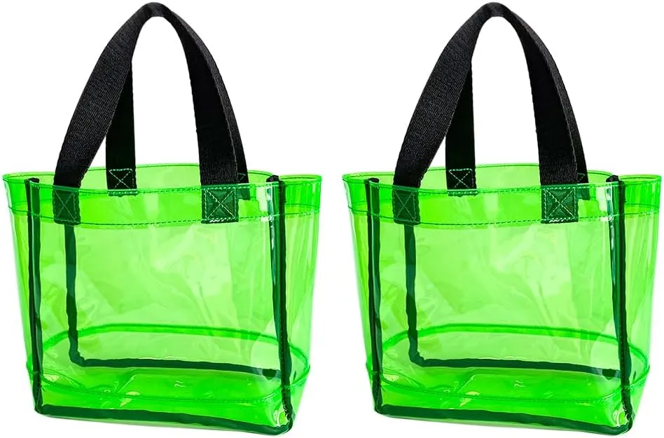 Clear 2 Packs Small Tote Work Bag,Gift Wrap Handbag for Bridal and Birthday Party,Travel Makeup Pouch with Handle