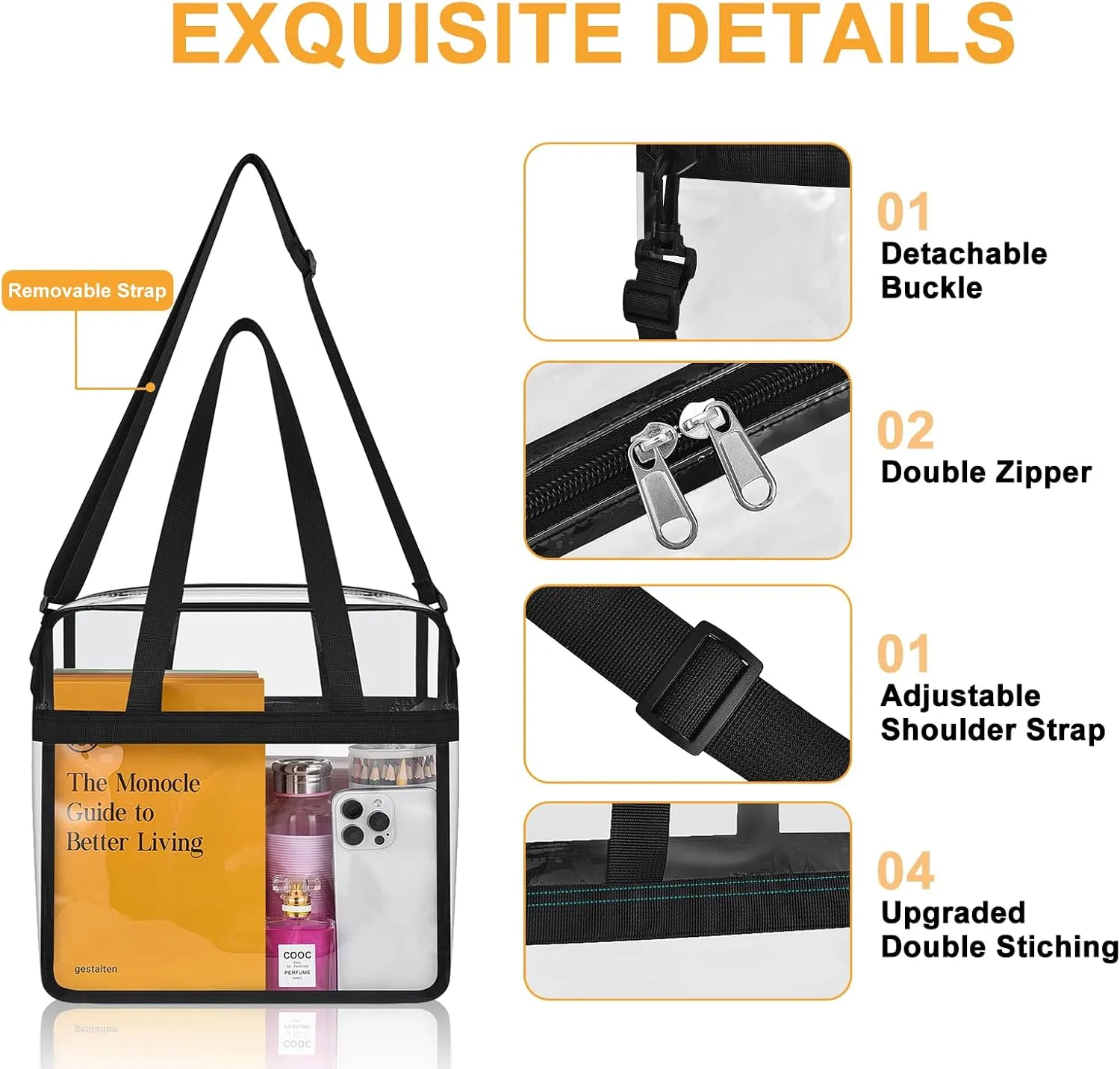 Clear Bag for Stadium Events—Clear Bag Tote Bag with Adjustable Straps for Work Travel Concerts
