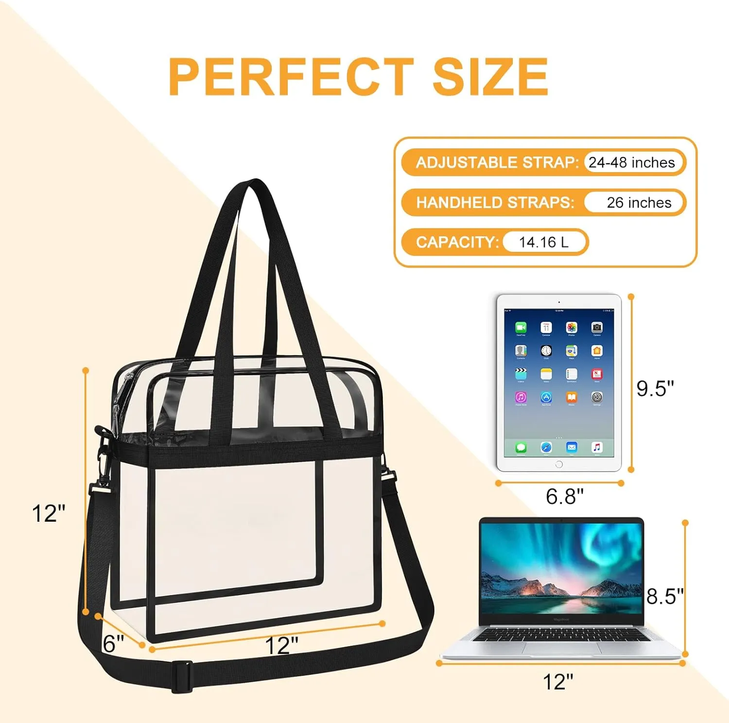 Clear Bag for Stadium Events—Clear Bag Tote Bag with Adjustable Straps for Work Travel Concerts