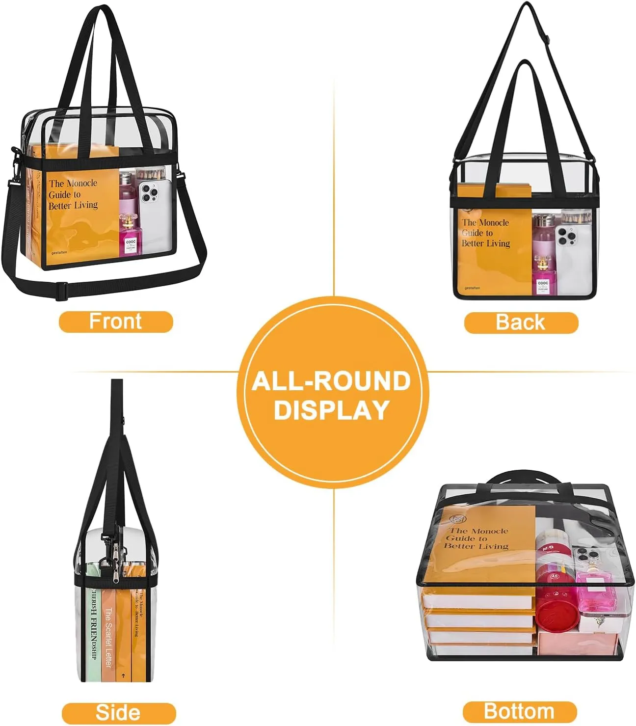Clear Bag for Stadium Events—Clear Bag Tote Bag with Adjustable Straps for Work Travel Concerts