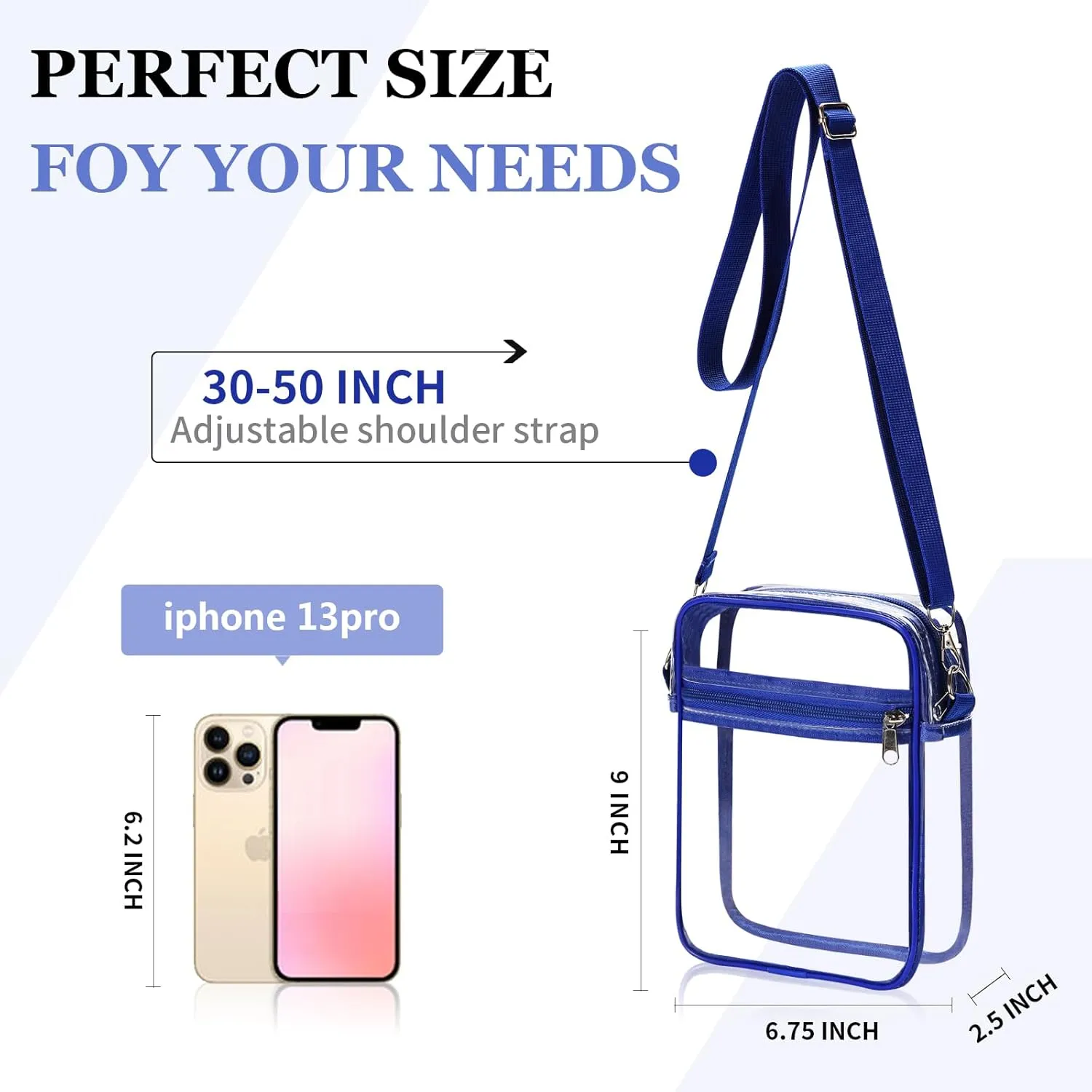 Clear Bag Stadium Approved - Clear Crossbody Purse Bag, with Adjustable Shoulder Strap for Women, Men