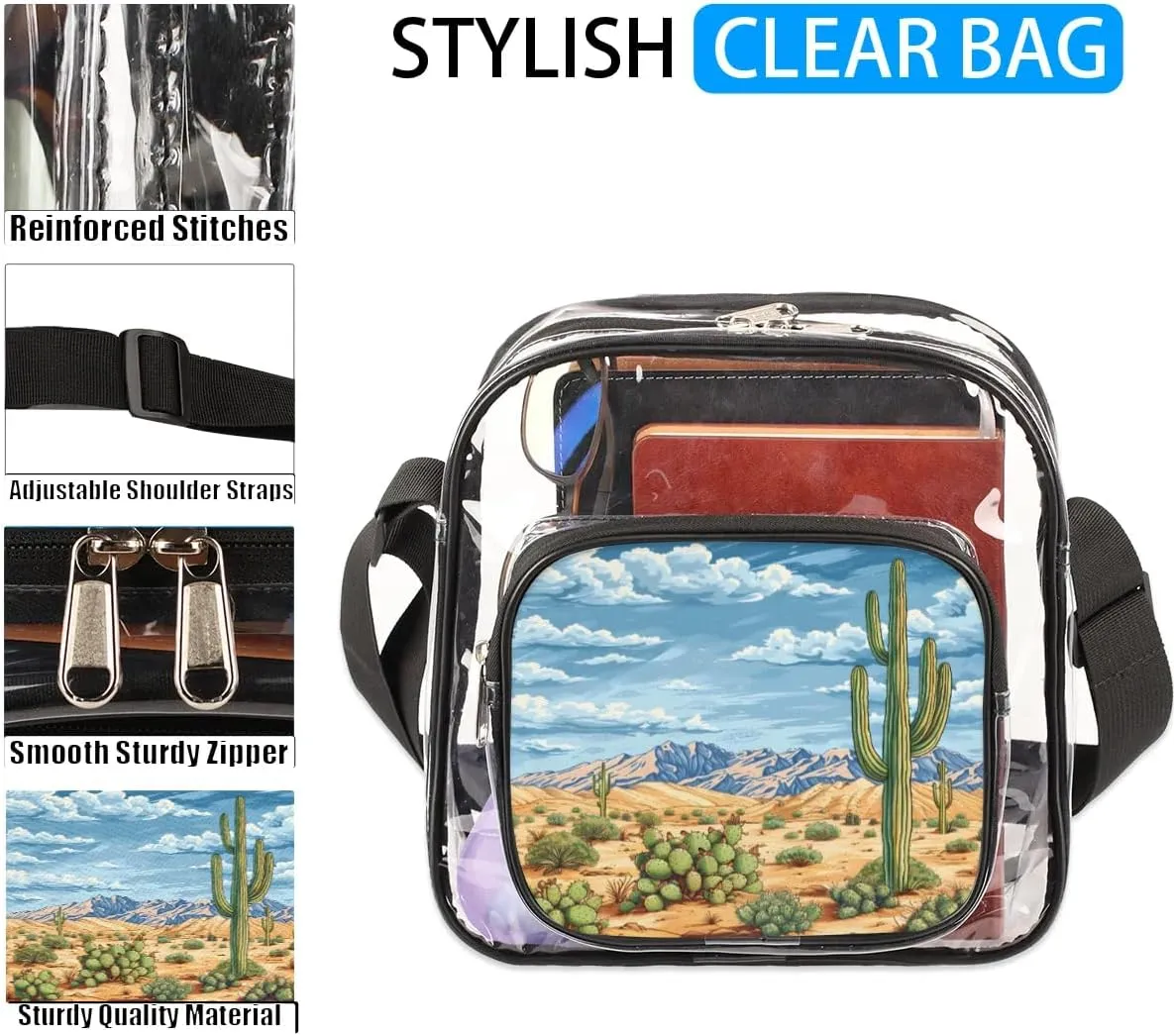 Clear Crossbody Bag Stadium Approved Clear Bag for Concert Sport Event Messenger Bag for Men Women