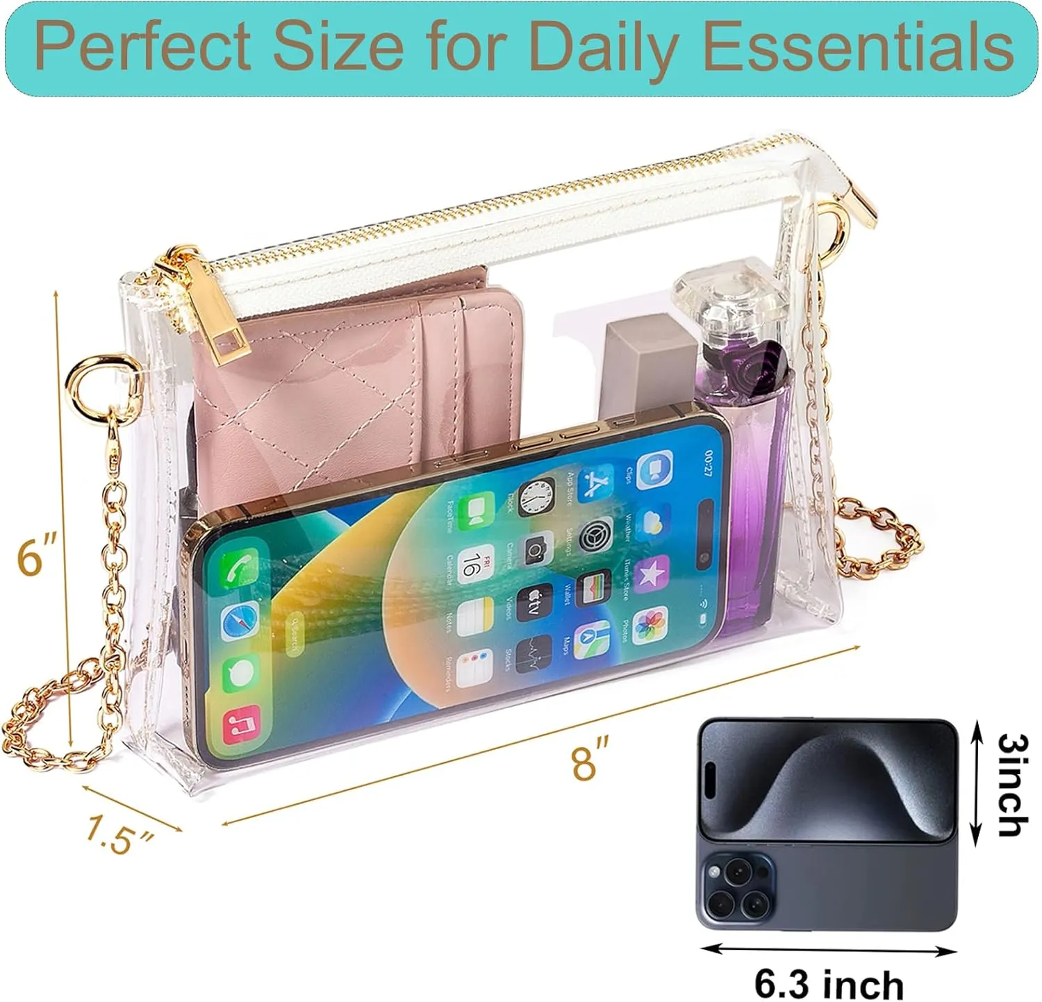Clear Purse for Women Stadium Approved, Small Clear Crossbody Bag Stadium Bag for Concerts Sports Events