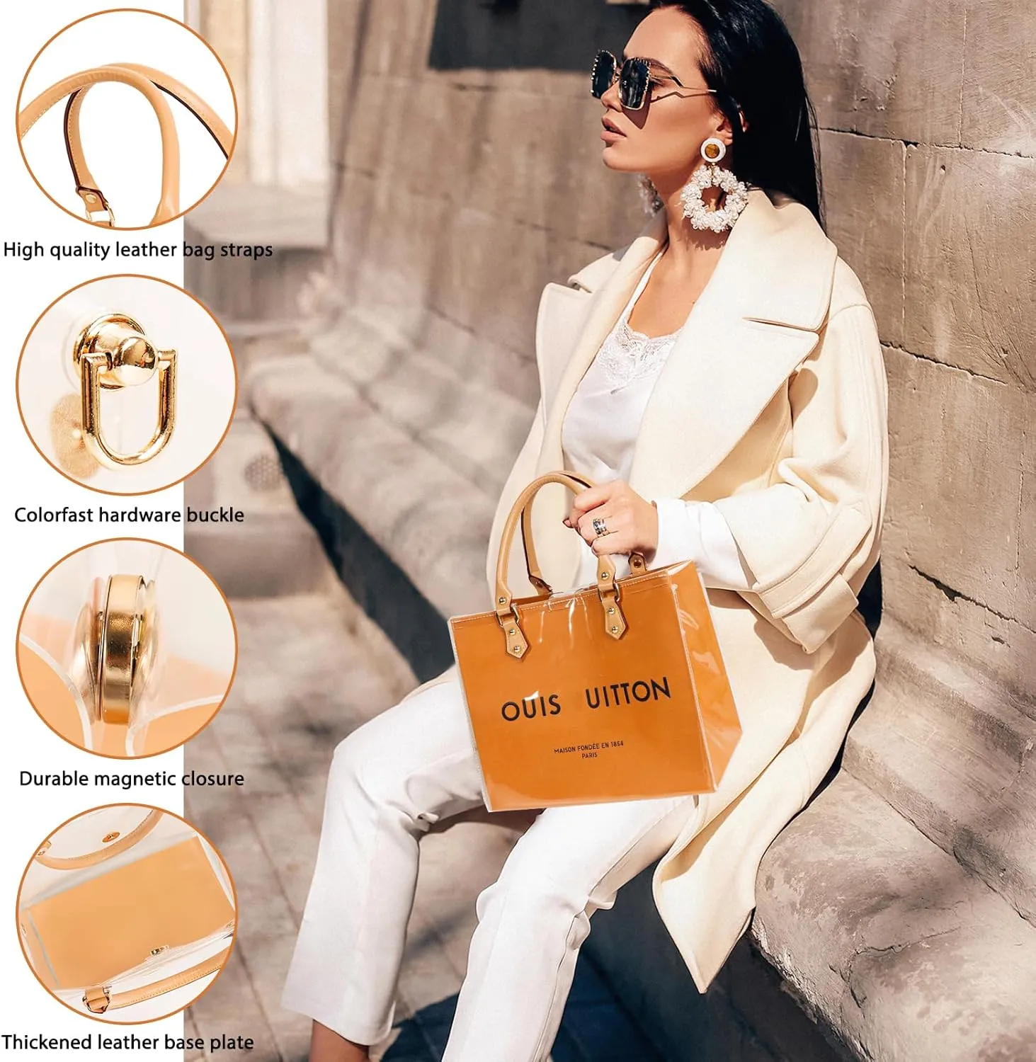 Clear PVC DIY Tote Bag Handbag Making Kit Handmade Gift Bag Craft Accessory Tool Set Birthday Holiday Gift Bag (A)