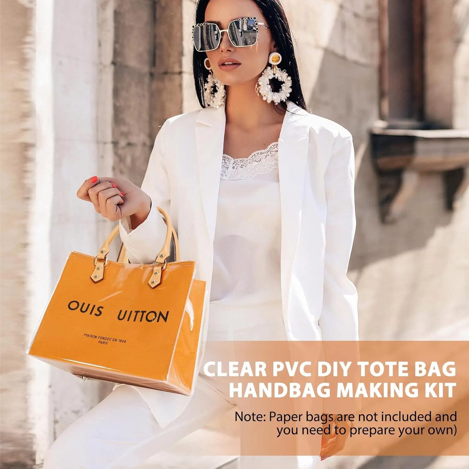 Clear PVC DIY Tote Bag Handbag Making Kit Handmade Gift Bag Craft Accessory Tool Set Birthday Holiday Gift Bag (A)