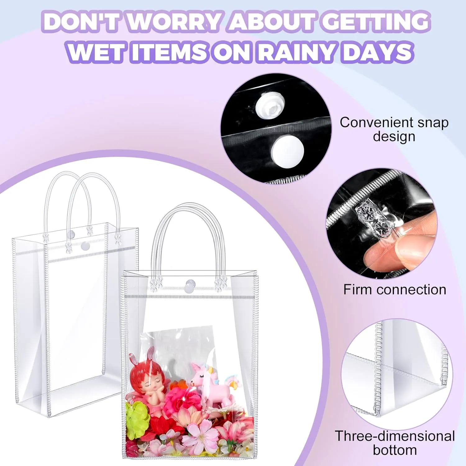 Clear PVC Gift Bags with Handles Reusable Plastic Wrap Tote Transparent Shopping Bags for Christmas Party Favors Weddings Merchandise Retail Small Business, 9 x 6.7 x 2.6 Inches(100 Pieces)