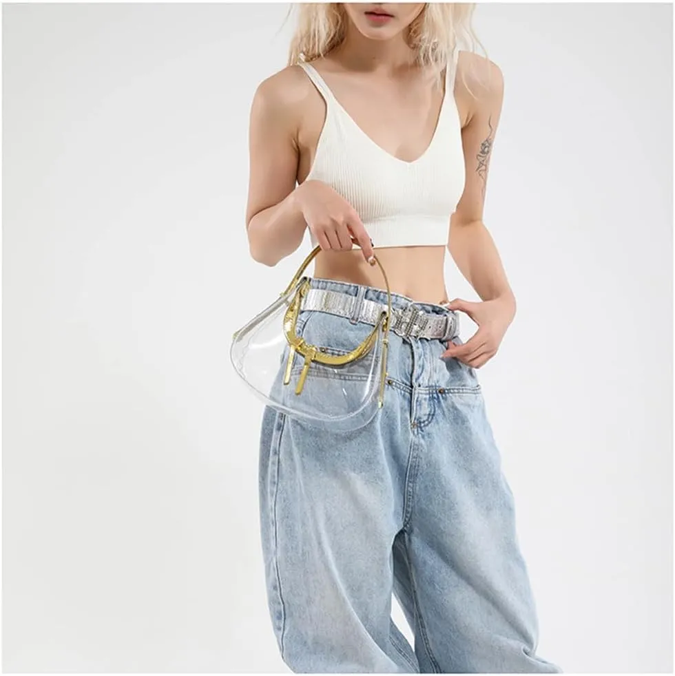Clear PVC Hobo Bag for Stadium Events Transparent Jelly Crescent Shoulder Bag Clear Tote Handbag Stadium Approved