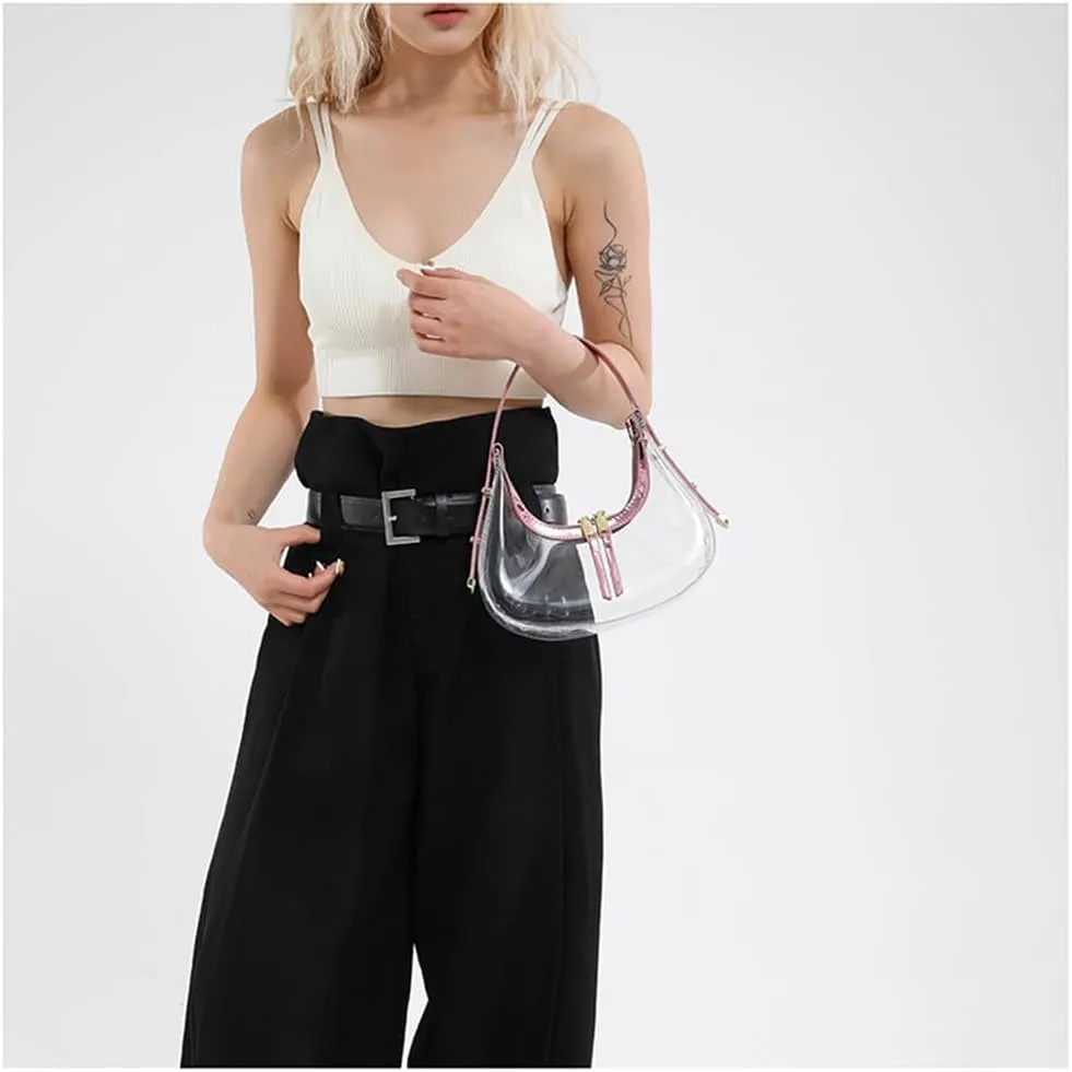 Clear PVC Hobo Bag for Stadium Events Transparent Jelly Crescent Shoulder Bag Clear Tote Handbag Stadium Approved