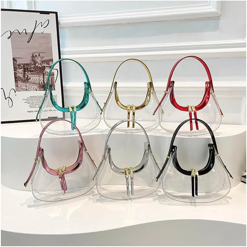 Clear PVC Hobo Bag for Stadium Events Transparent Jelly Crescent Shoulder Bag Clear Tote Handbag Stadium Approved