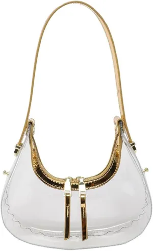 Clear PVC Hobo Bag for Stadium Events Transparent Jelly Crescent Shoulder Bag Clear Tote Handbag Stadium Approved