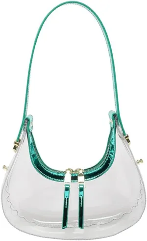 Clear PVC Hobo Bag for Stadium Events Transparent Jelly Crescent Shoulder Bag Clear Tote Handbag Stadium Approved