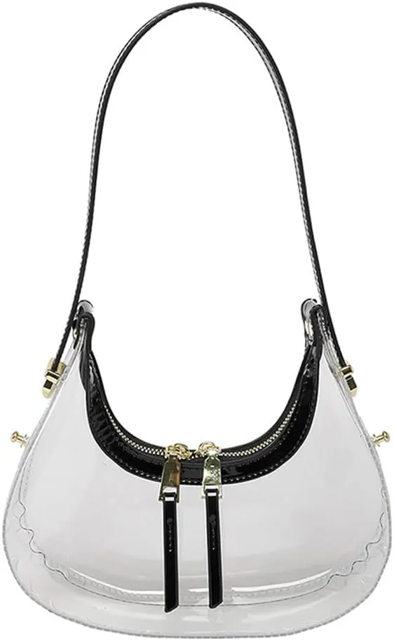 Clear PVC Hobo Bag for Stadium Events Transparent Jelly Crescent Shoulder Bag Clear Tote Handbag Stadium Approved