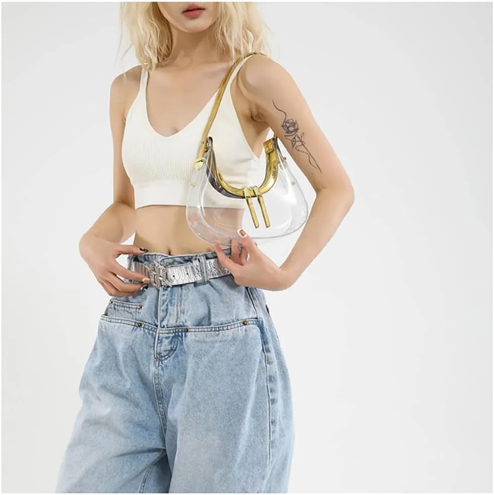 Clear PVC Hobo Bag for Stadium Events Transparent Jelly Crescent Shoulder Bag Clear Tote Handbag Stadium Approved