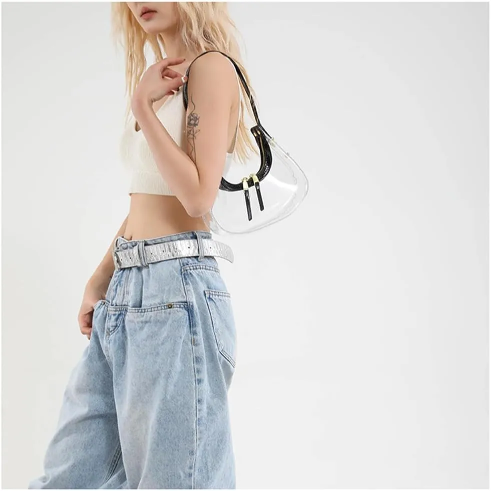Clear PVC Hobo Bag for Stadium Events Transparent Jelly Crescent Shoulder Bag Clear Tote Handbag Stadium Approved